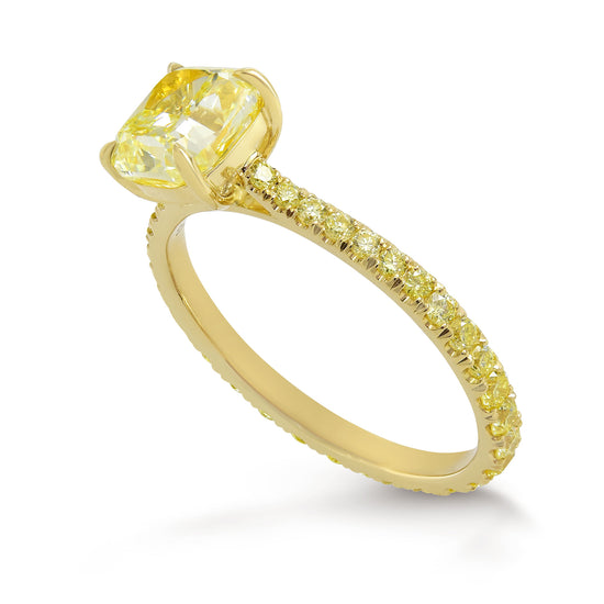 Fancy Yellow Cushion Side Stone Diamond Ring