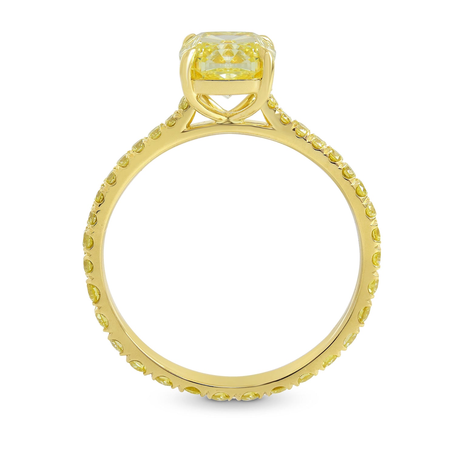 Fancy Yellow Cushion Side Stone Diamond Ring