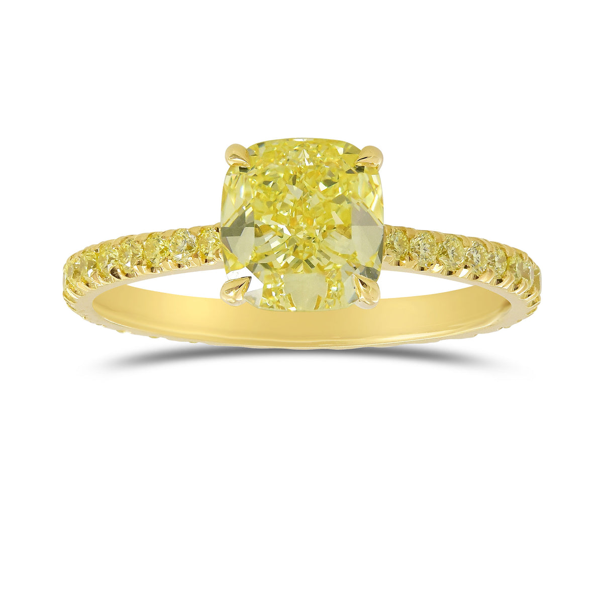 Fancy Yellow Cushion Side Stone Diamond Ring