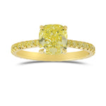 Fancy Yellow Cushion Side Stone Diamond Ring