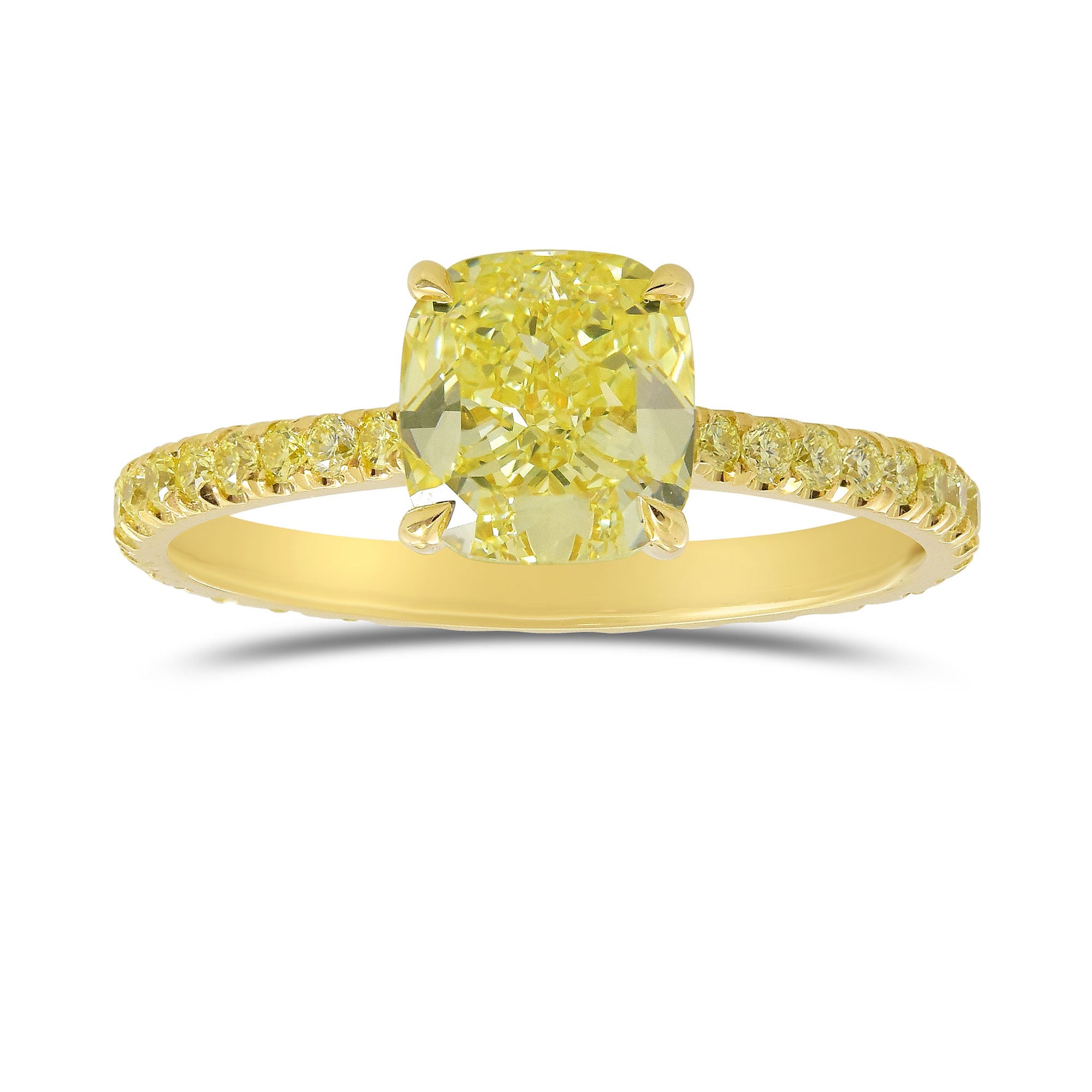 Fancy Yellow Cushion Side Stone Diamond Ring
