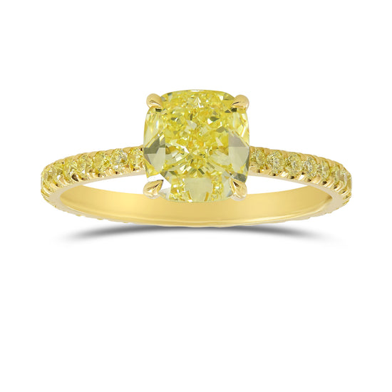 Fancy Yellow Cushion Side Stone Diamond Ring