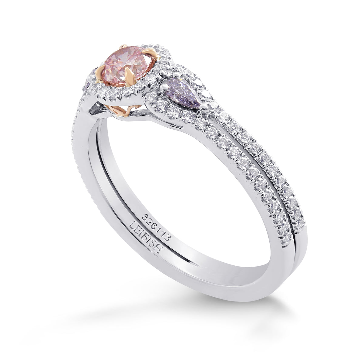 Fancy Intense Pink Round & Fancy Gray Blue Pear Diamond Dress Ring 