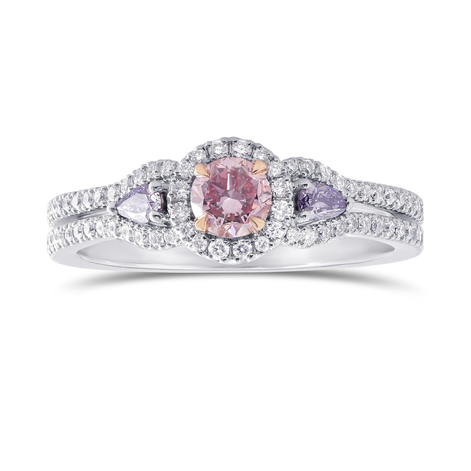 Fancy Intense Pink Round & Fancy Gray Blue Pear Diamond Dress Ring 