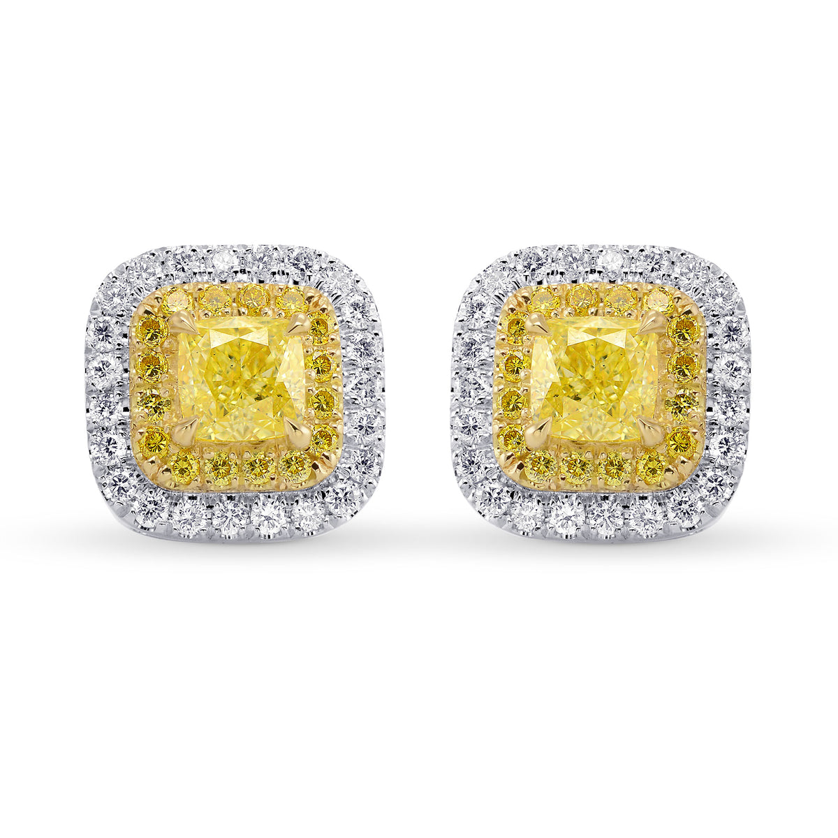 Fancy Intense Yellow Cushion Double Halo Earrings