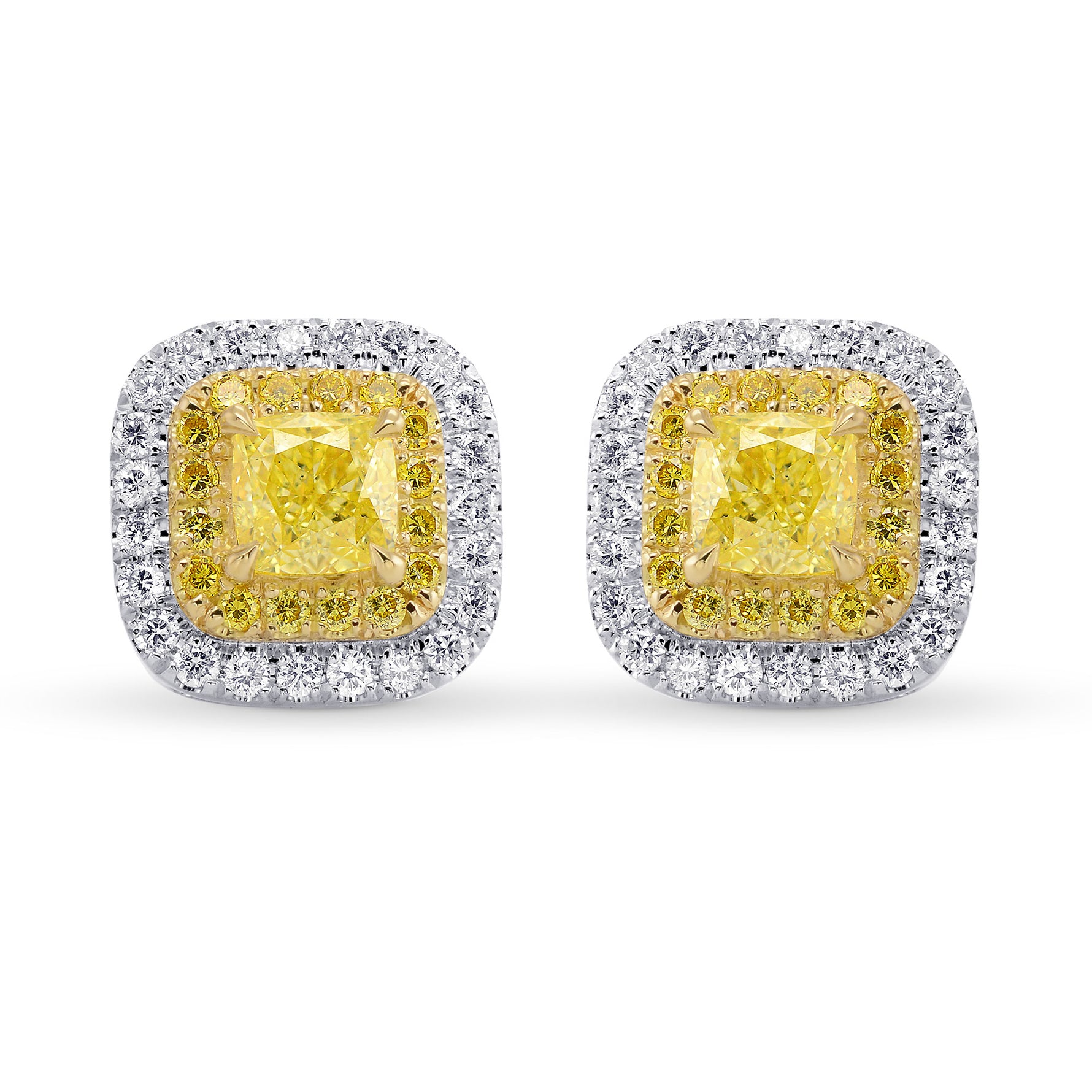 Fancy Intense Yellow Cushion Double Halo Earrings