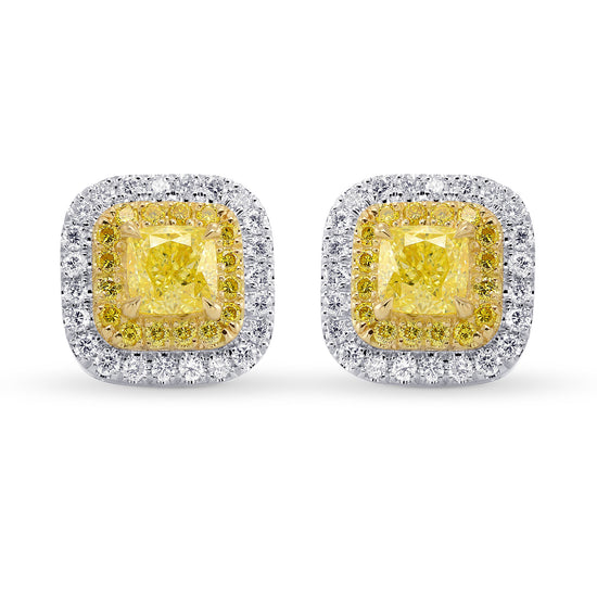 Fancy Intense Yellow Cushion Double Halo Earrings