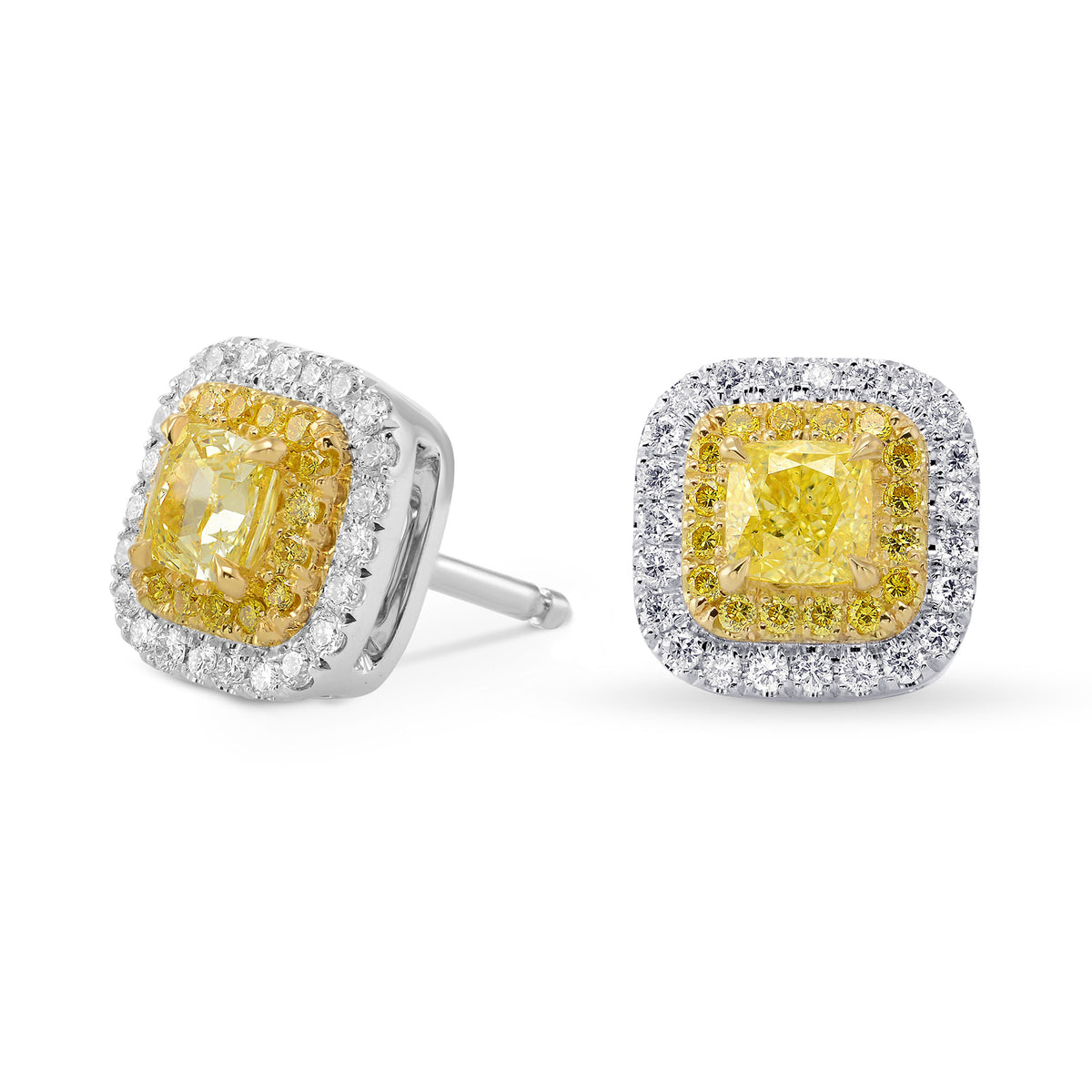 Fancy Intense Yellow Cushion Double Halo Earrings