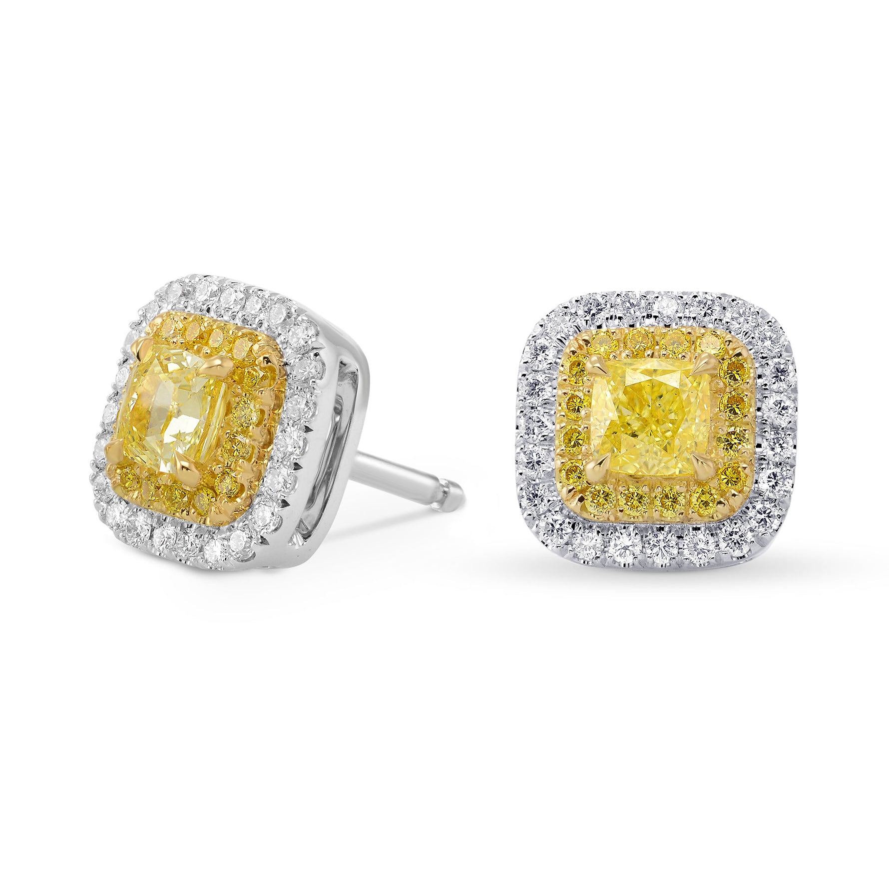 Fancy Intense Yellow Cushion Double Halo Earrings