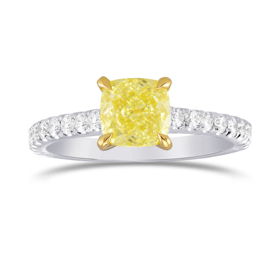 Fancy Yellow Cushion & Pave Diamond Ring 