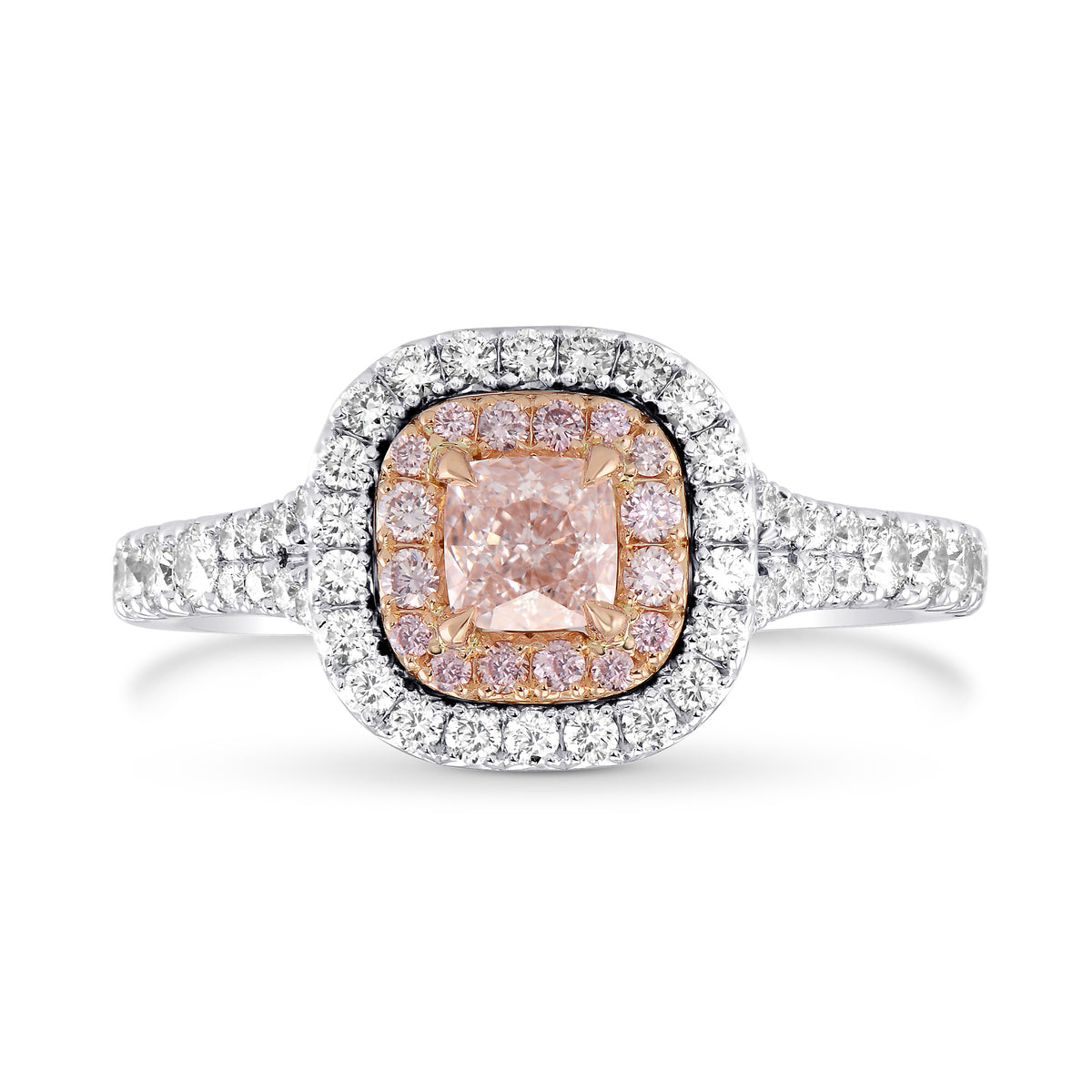 Fancy Light Pink Cushion Diamond Double Halo Ring