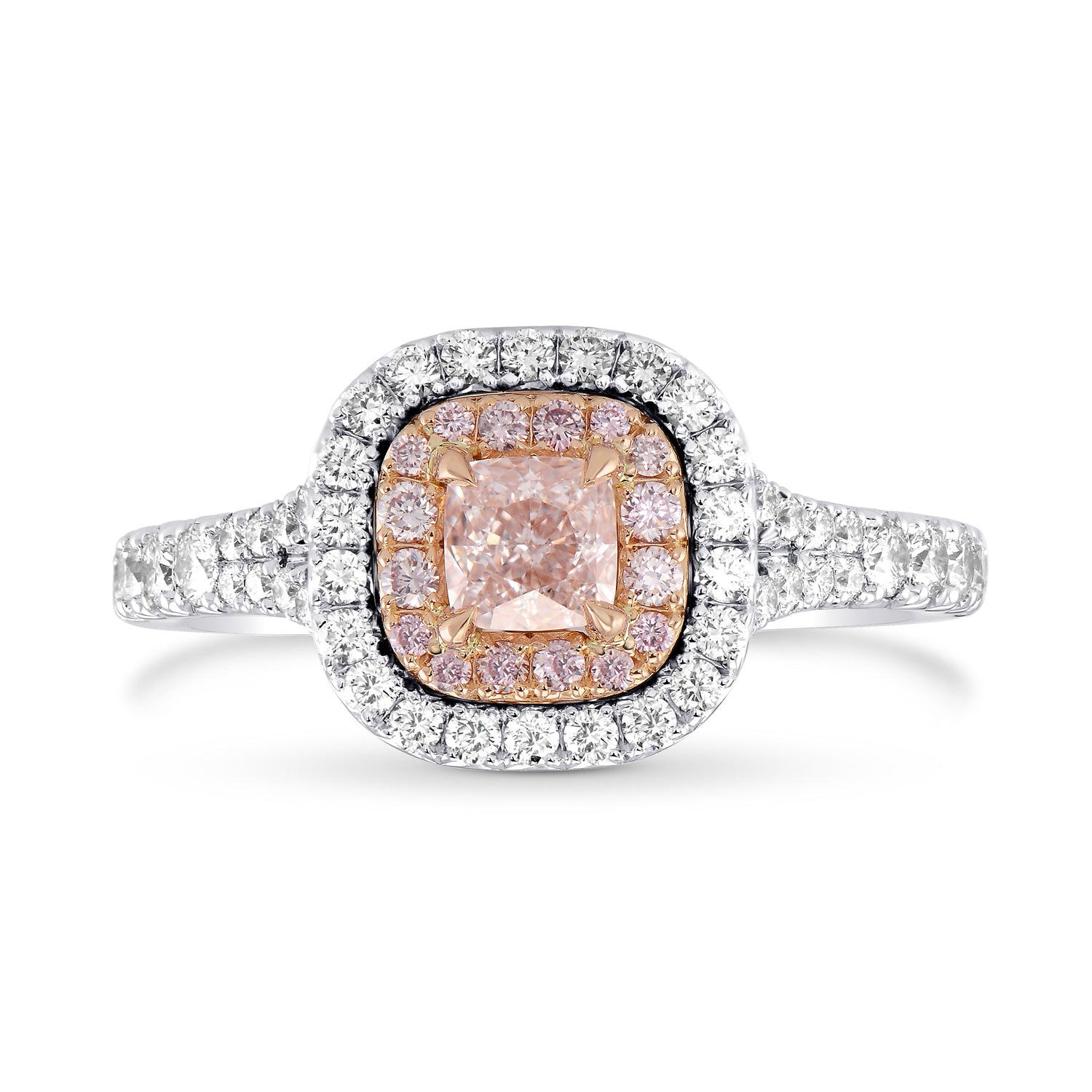 Fancy Light Pink Cushion Diamond Double Halo Ring