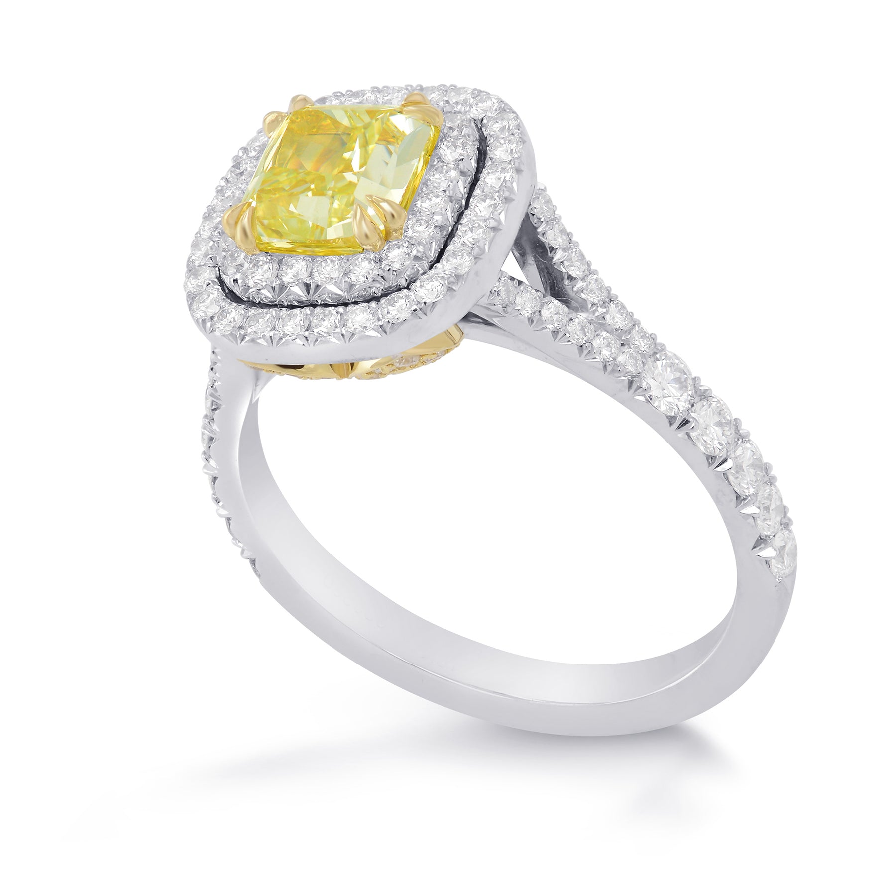 Fancy Intense Yellow Radiant Diamond Double Halo Ring