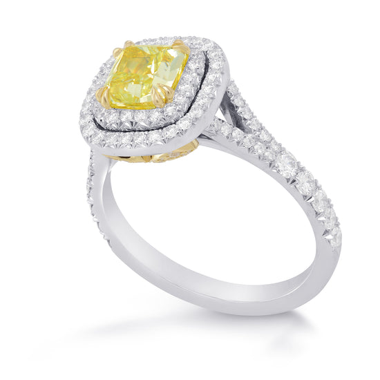 Fancy Intense Yellow Radiant Diamond Double Halo Ring