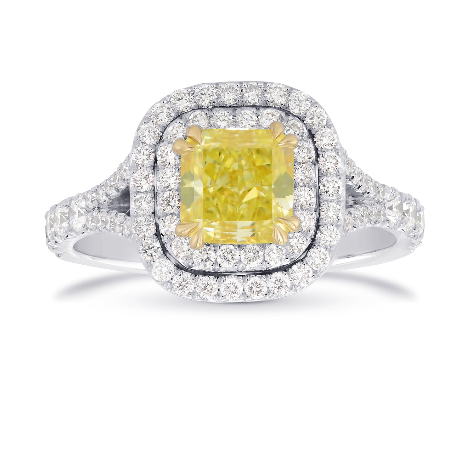Fancy Intense Yellow Radiant Diamond Double Halo Ring