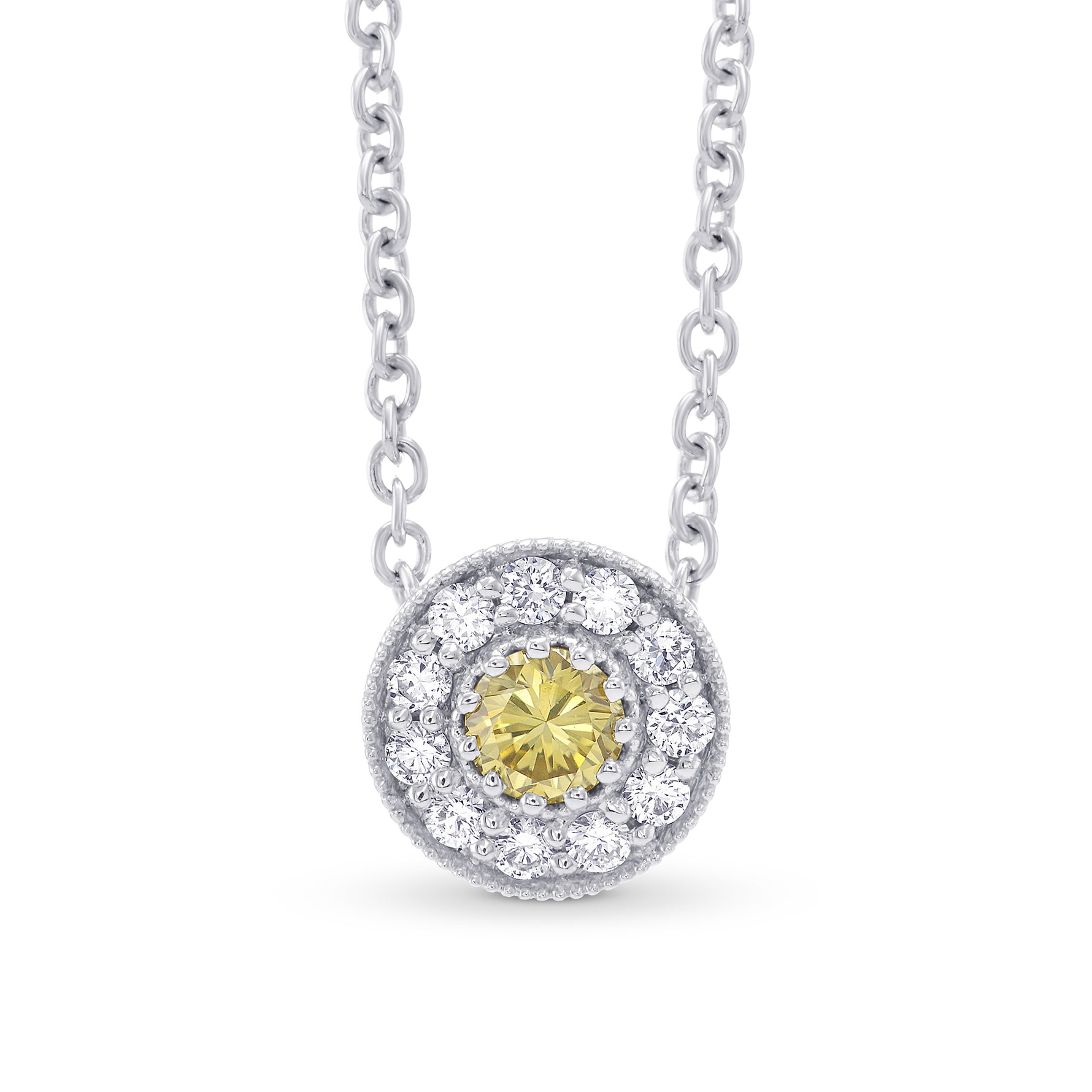 Fancy Intense Yellow & Round Pave Diamond Pendant