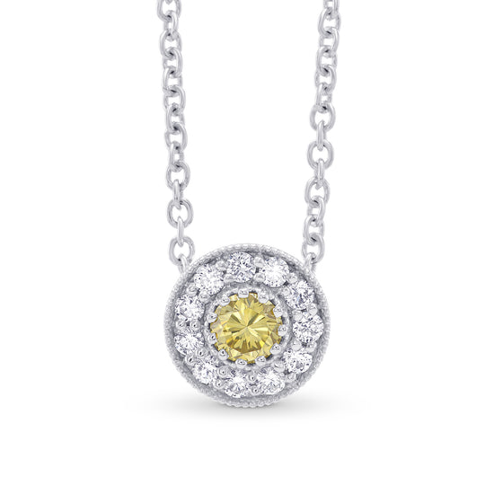 Fancy Intense Yellow & Round Pave Diamond Pendant
