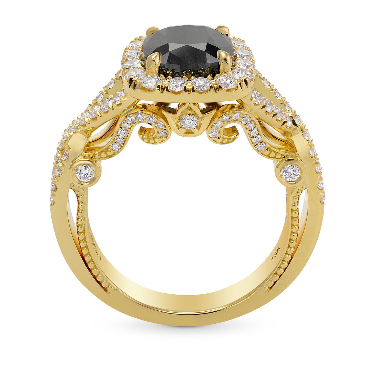 Fancy Black Cushion Halo Diamond Ring 