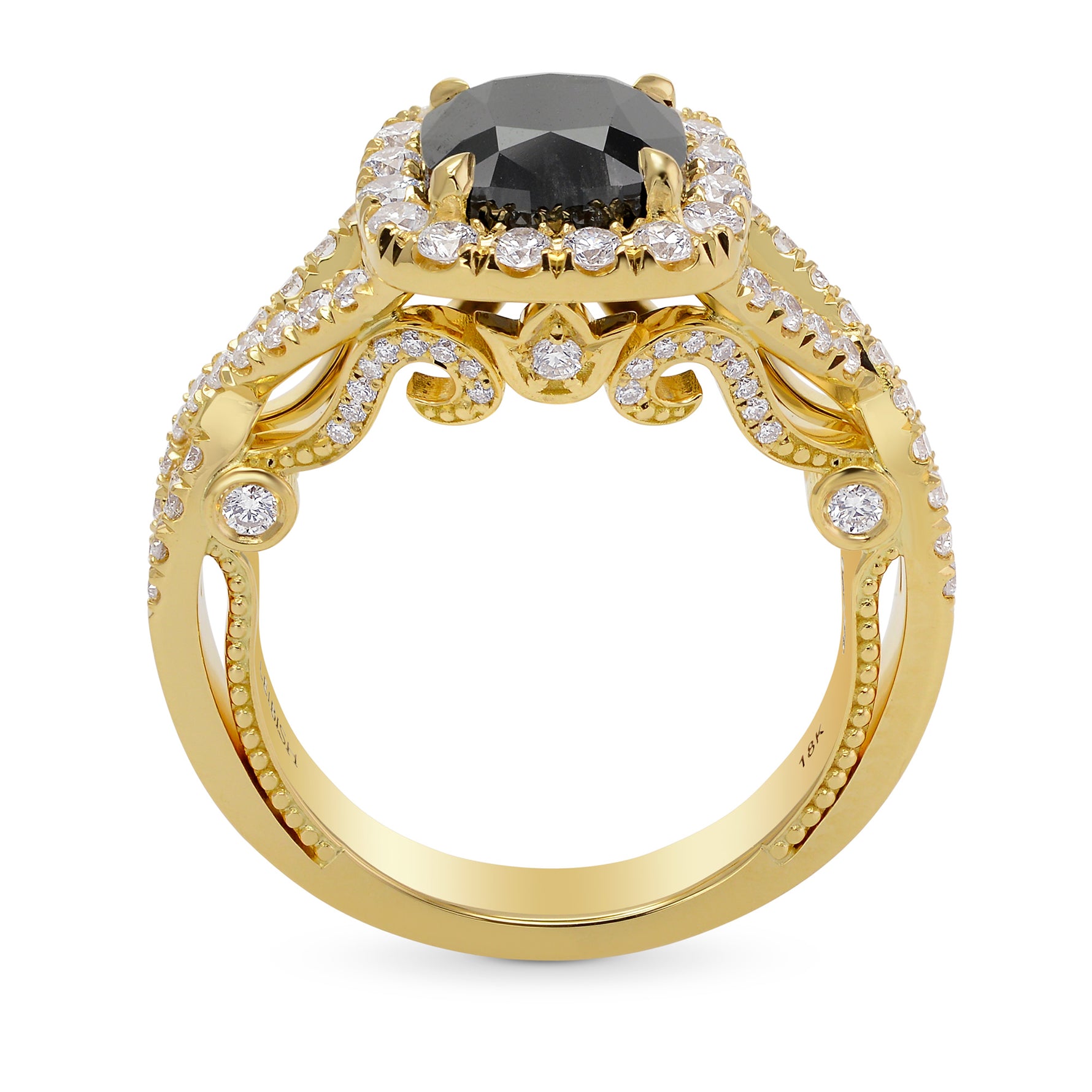 Fancy Black Cushion Halo Diamond Ring 