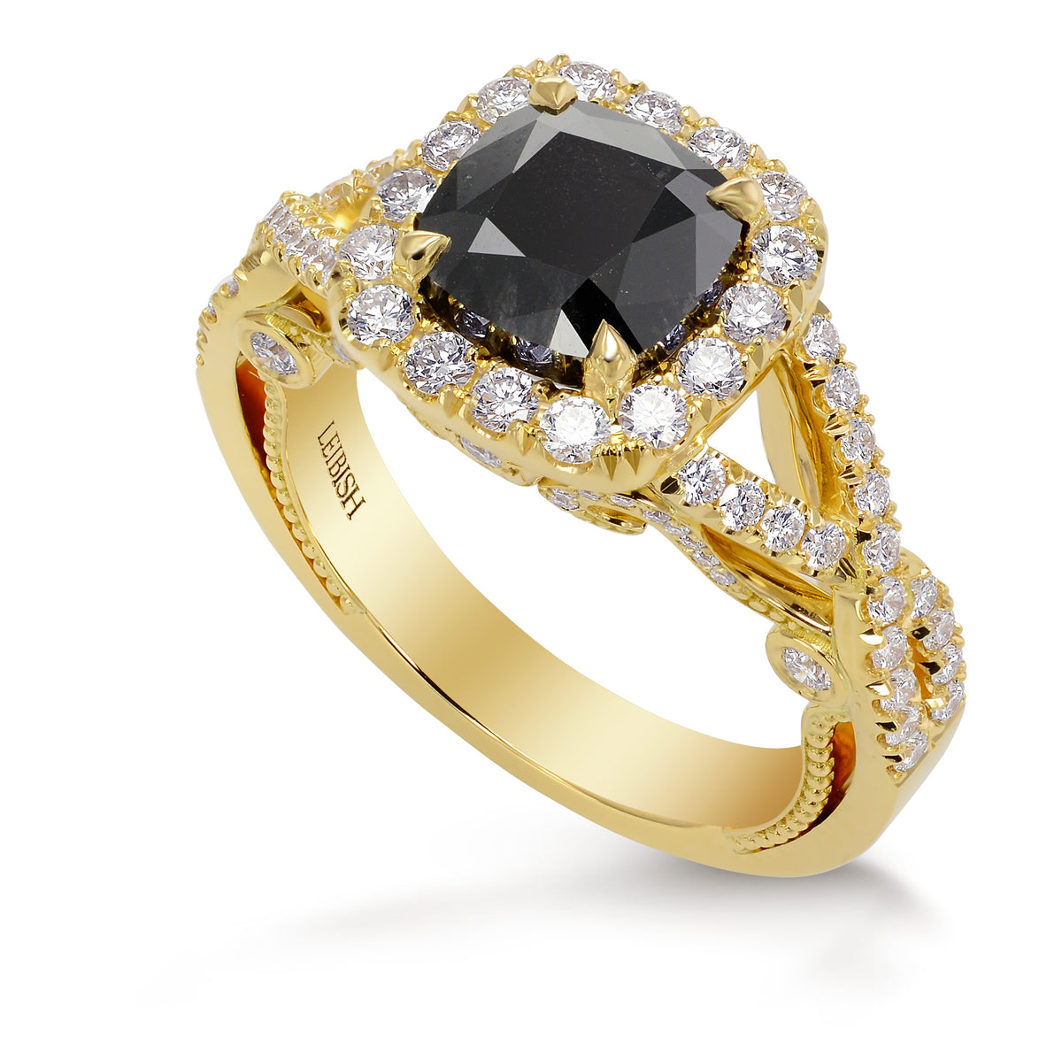 Fancy Black Cushion Halo Diamond Ring 