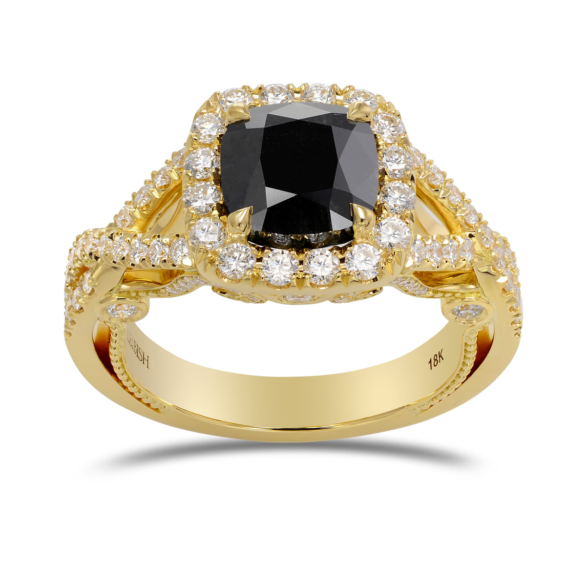 Fancy Black Cushion Halo Diamond Ring 
