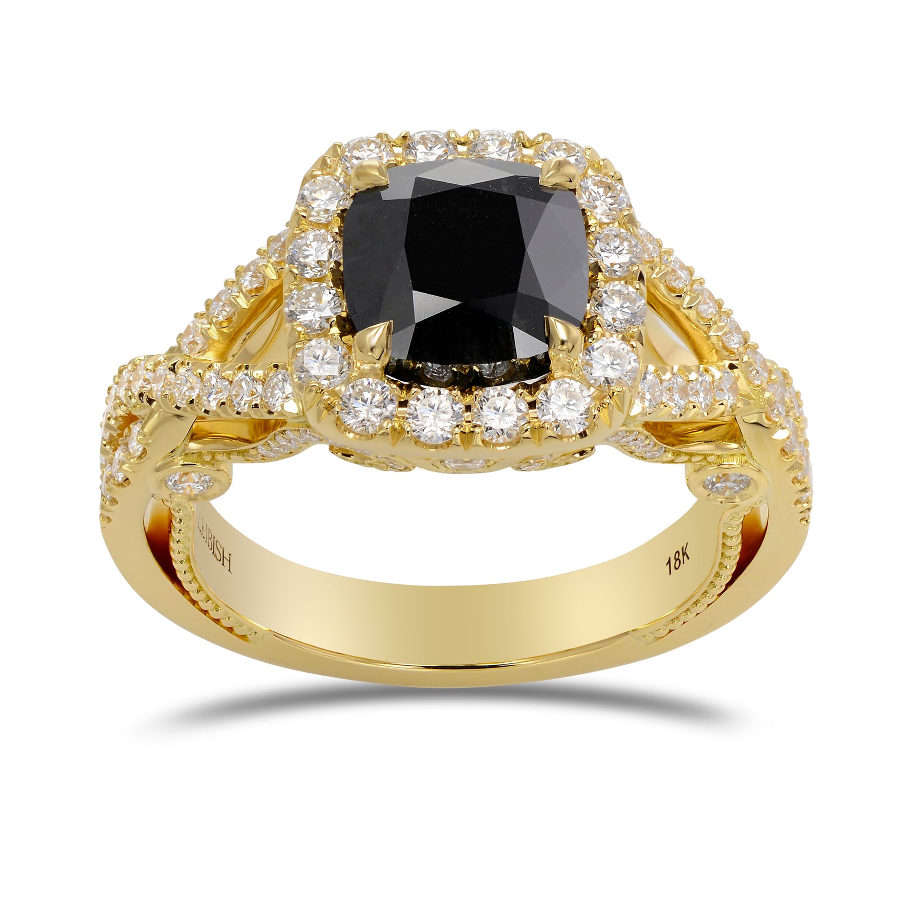 Fancy Black Cushion Halo Diamond Ring 