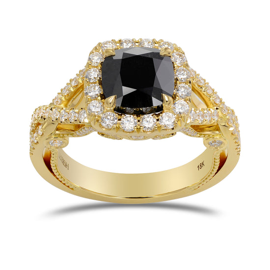Fancy Black Cushion Halo Diamond Ring 
