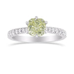 Fancy Yellowish Green Cushion Diamond Side Stone Ring