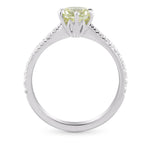 Fancy Yellowish Green Cushion Diamond Side Stone Ring