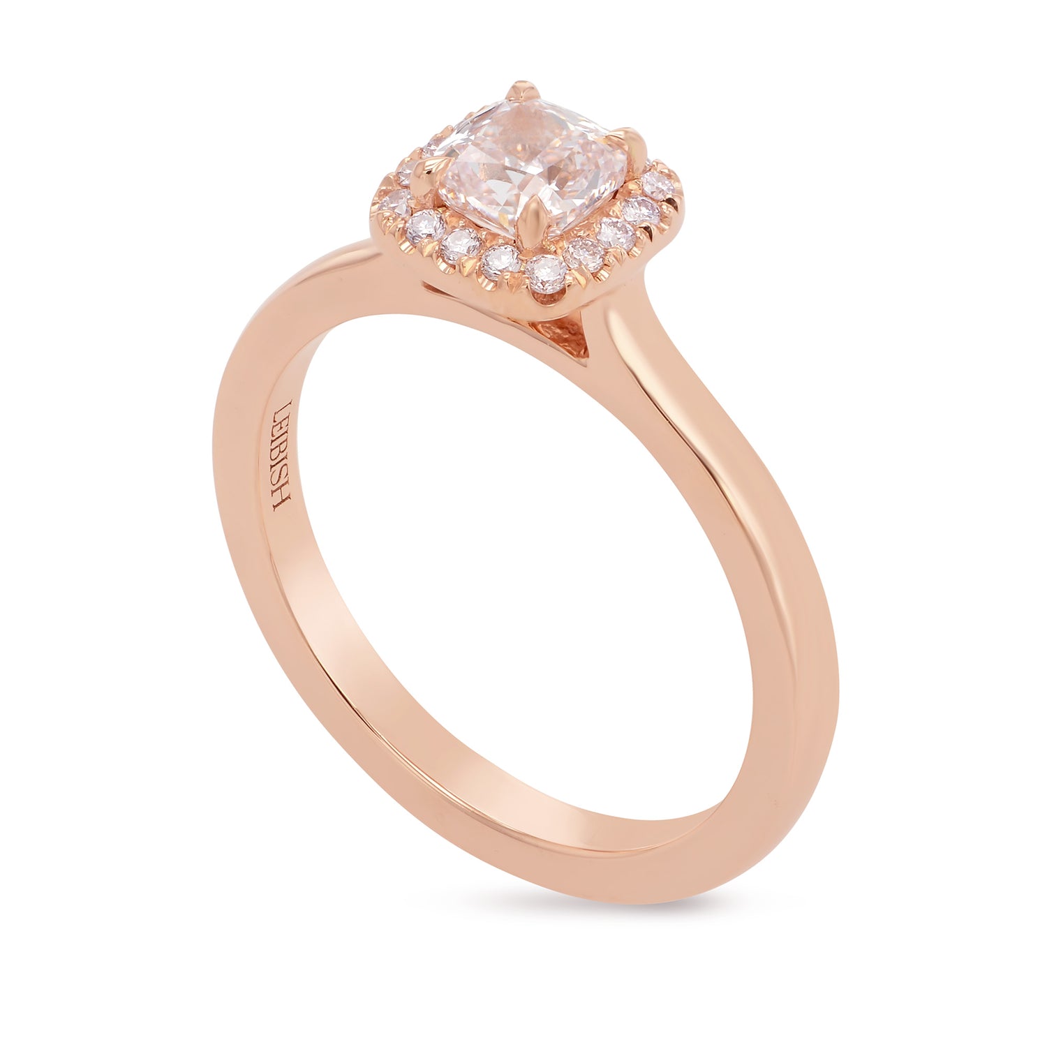 Light Pink Cushion Halo Diamond Ring
