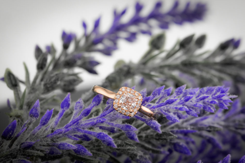 Light Pink Cushion Halo Diamond Ring