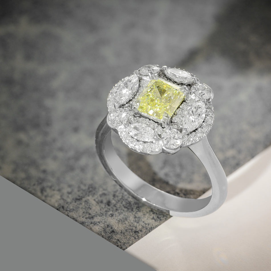 Fancy Yellow Radiant Diamond Extraordinary Ring