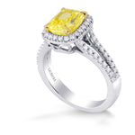 Fancy Vivid Yellow Cushion Split Shank Halo Diamond Ring  