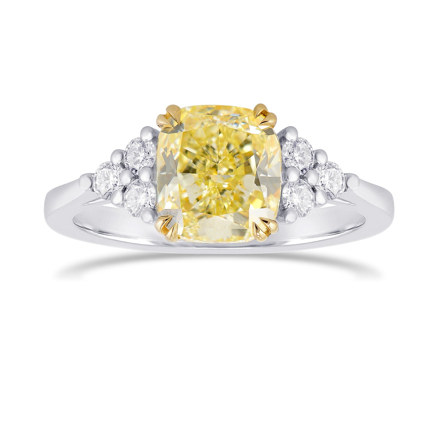 Fancy Light Yellow Cushion Side Stone Diamond ring 