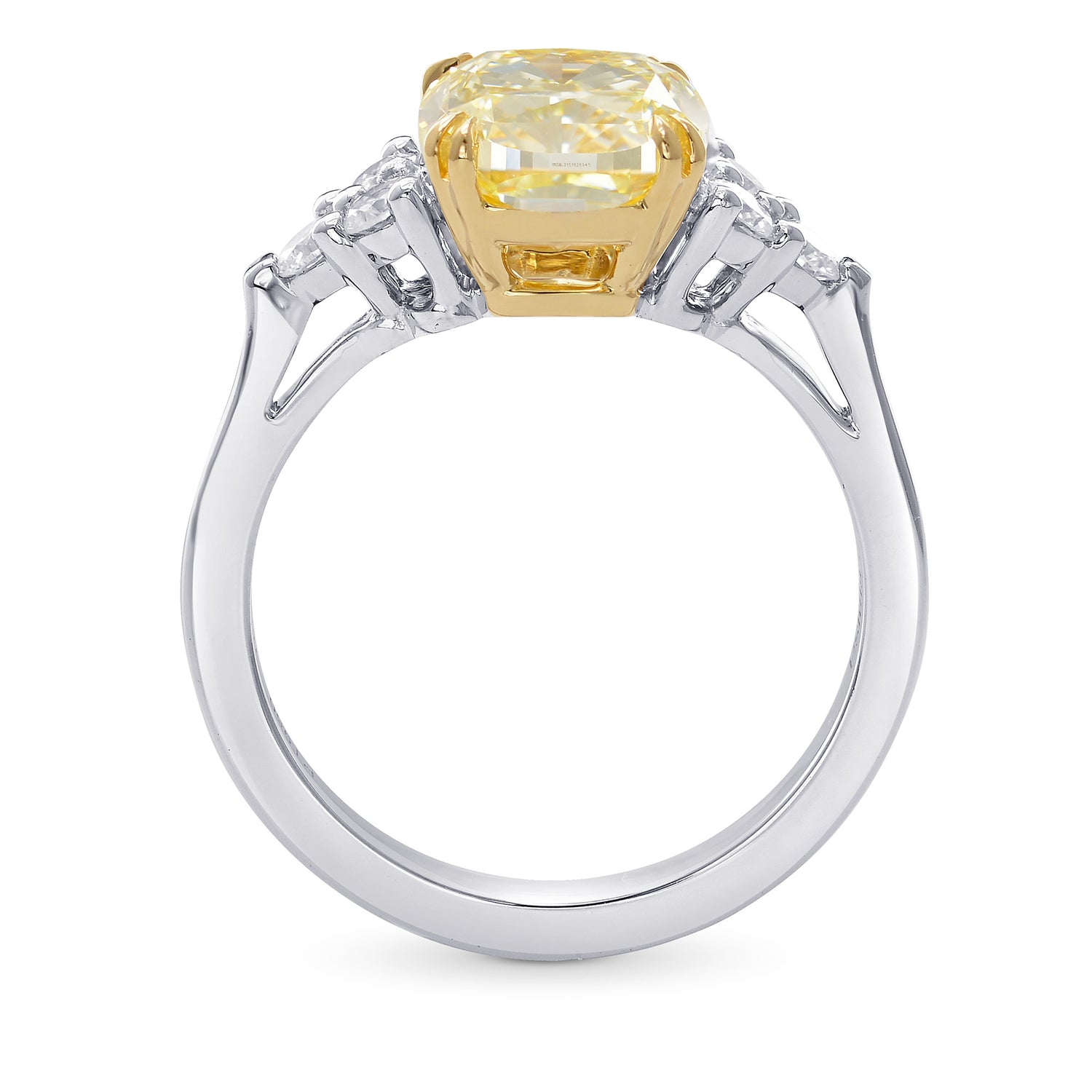 Fancy Light Yellow Cushion Side Stone Diamond ring 
