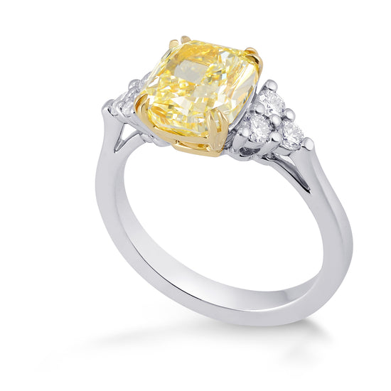 Fancy Light Yellow Cushion Side Stone Diamond ring 