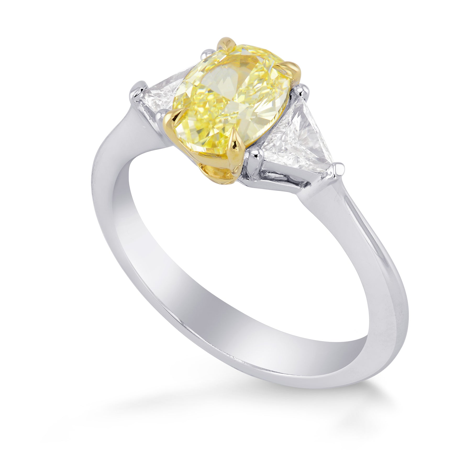 Fancy Light Yellow Oval & Triangle Side Stone Diamond Ring