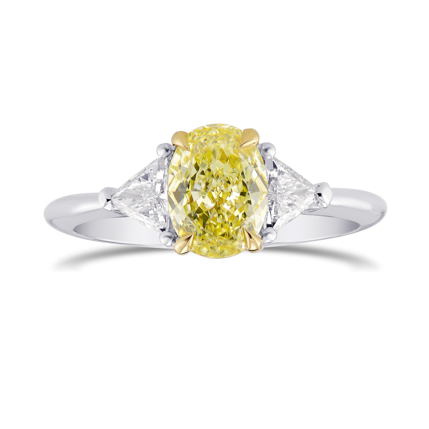 Fancy Light Yellow Oval & Triangle Side Stone Diamond Ring