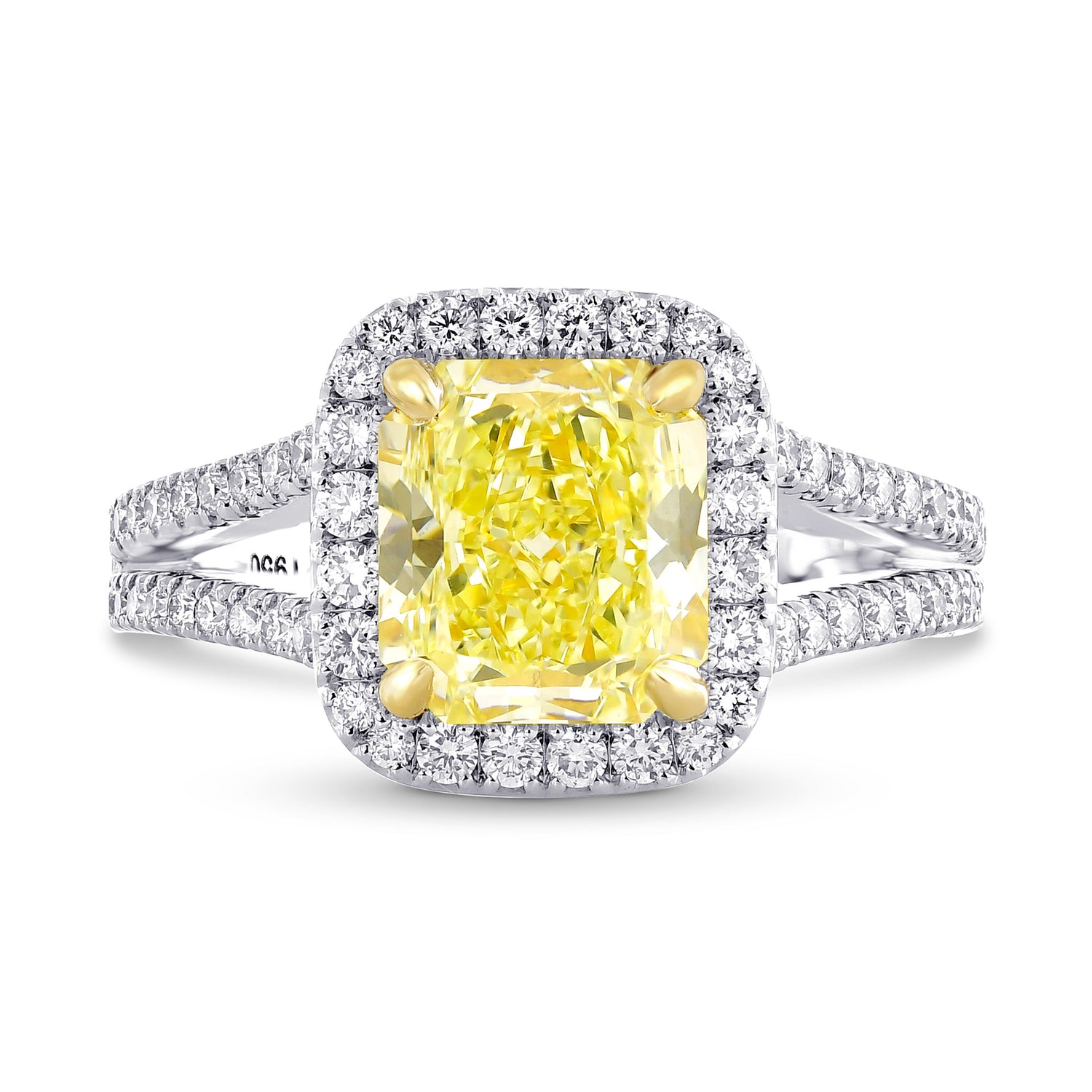 Fancy Light Yellow Radiant Split Shank Halo Diamond Ring  