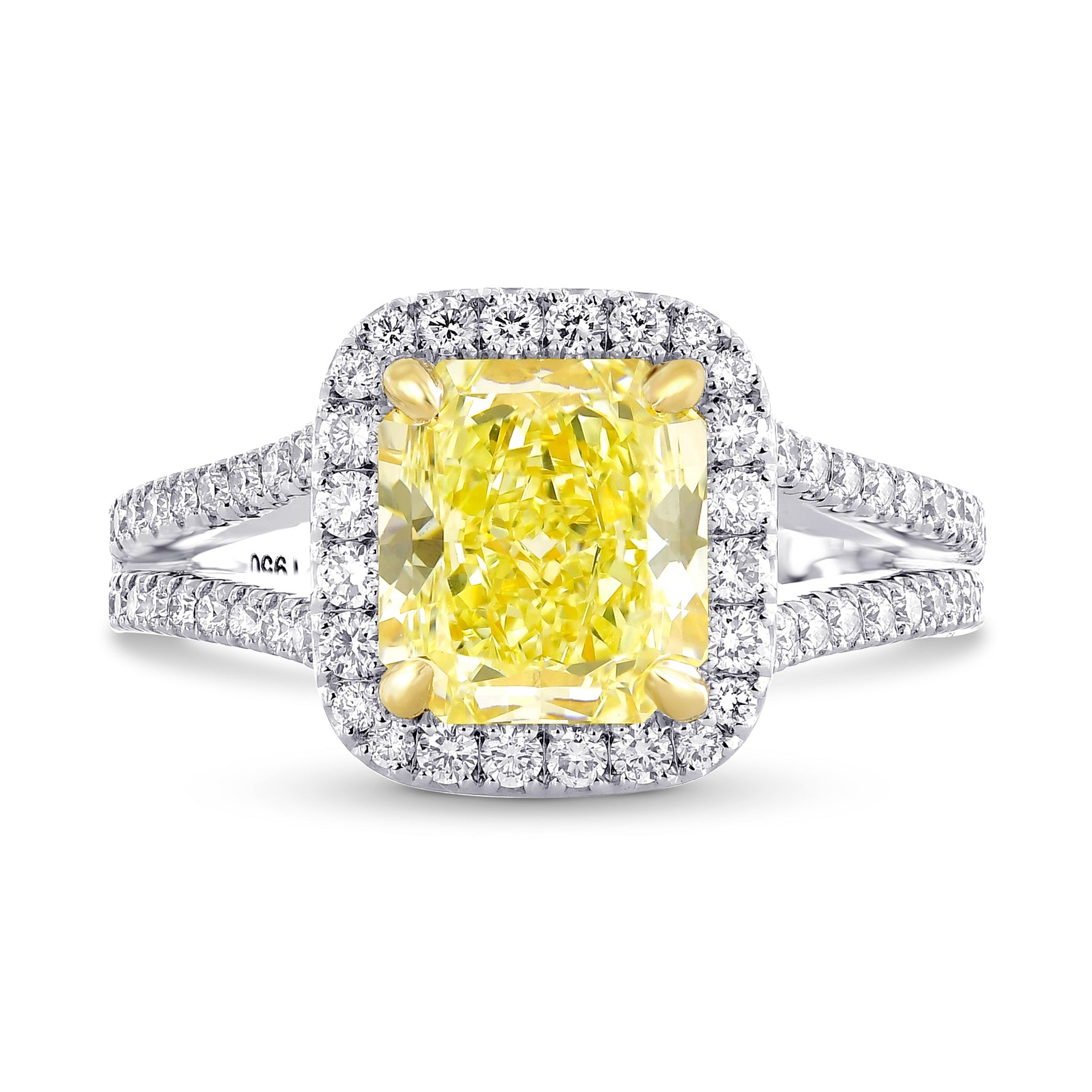 Fancy Light Yellow Radiant Split Shank Halo Diamond Ring  