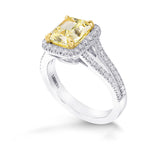 Fancy Light Yellow Radiant Split Shank Halo Diamond Ring  