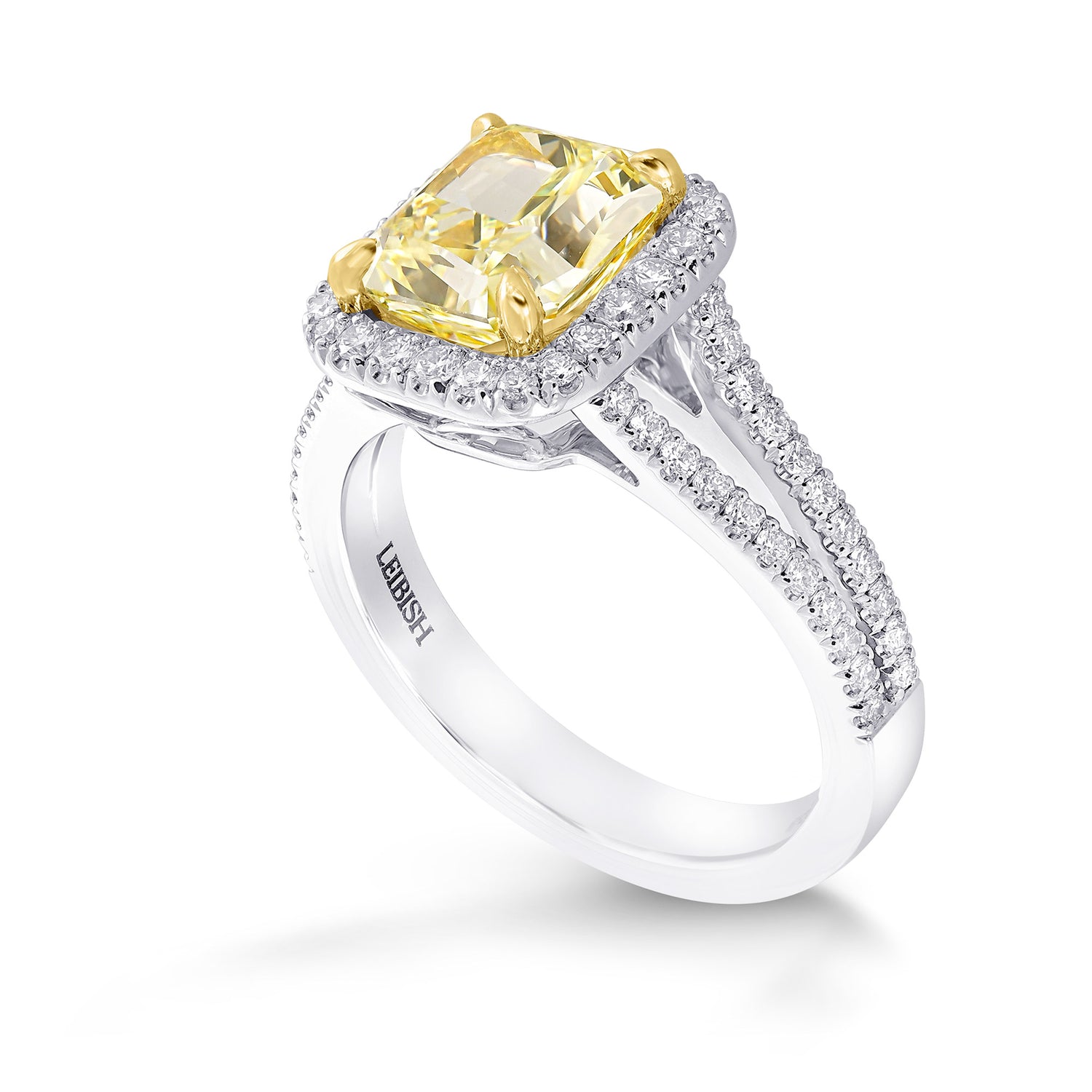 Fancy Light Yellow Radiant Split Shank Halo Diamond Ring  