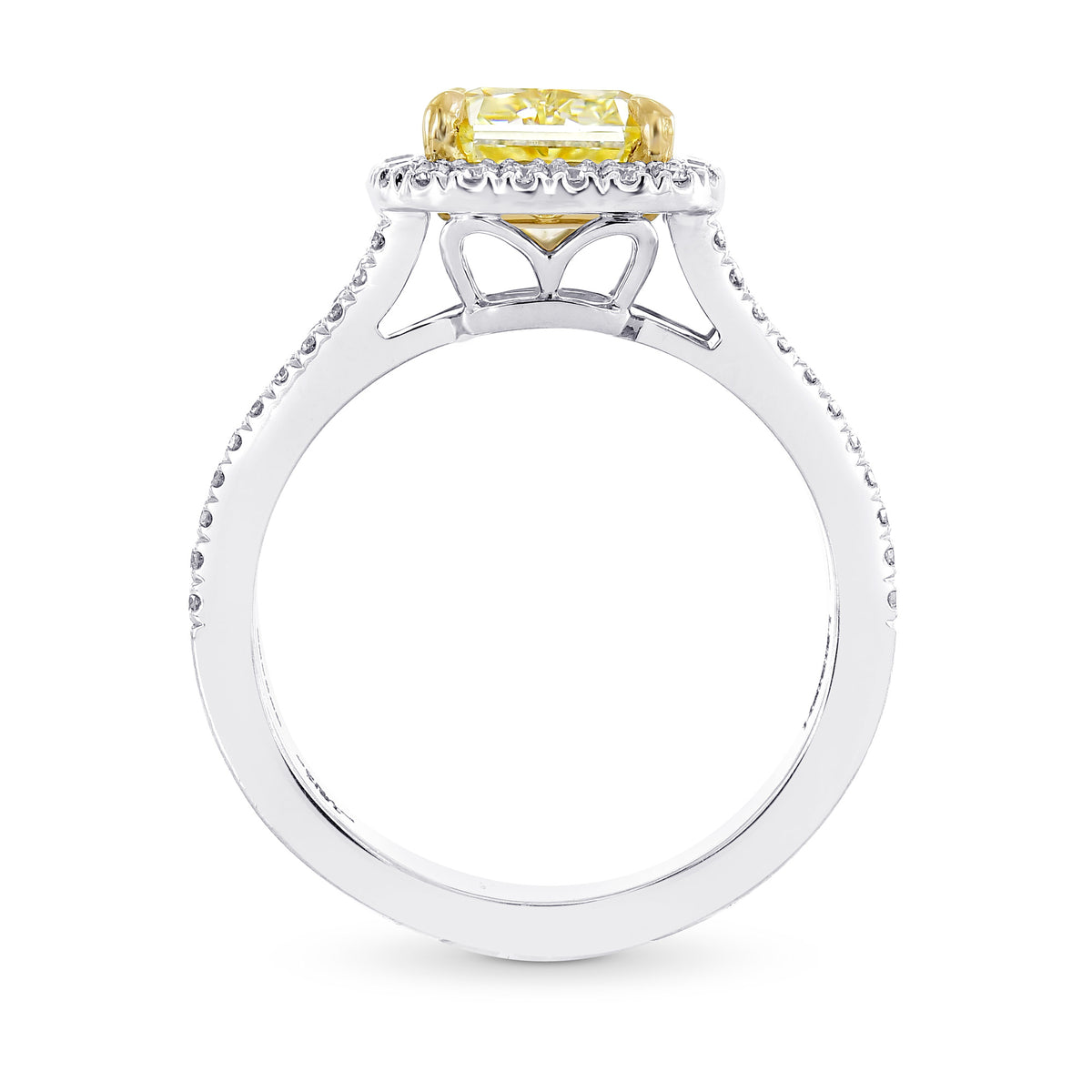 Fancy Light Yellow Radiant Split Shank Halo Diamond Ring  