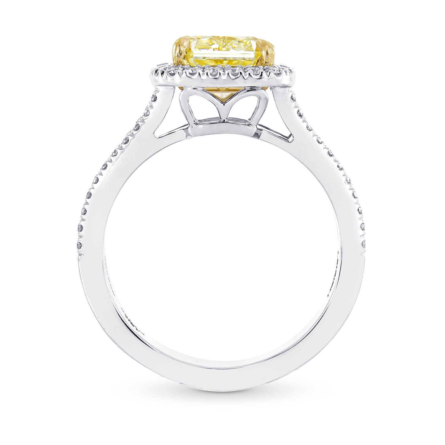 Fancy Light Yellow Radiant Split Shank Halo Diamond Ring  
