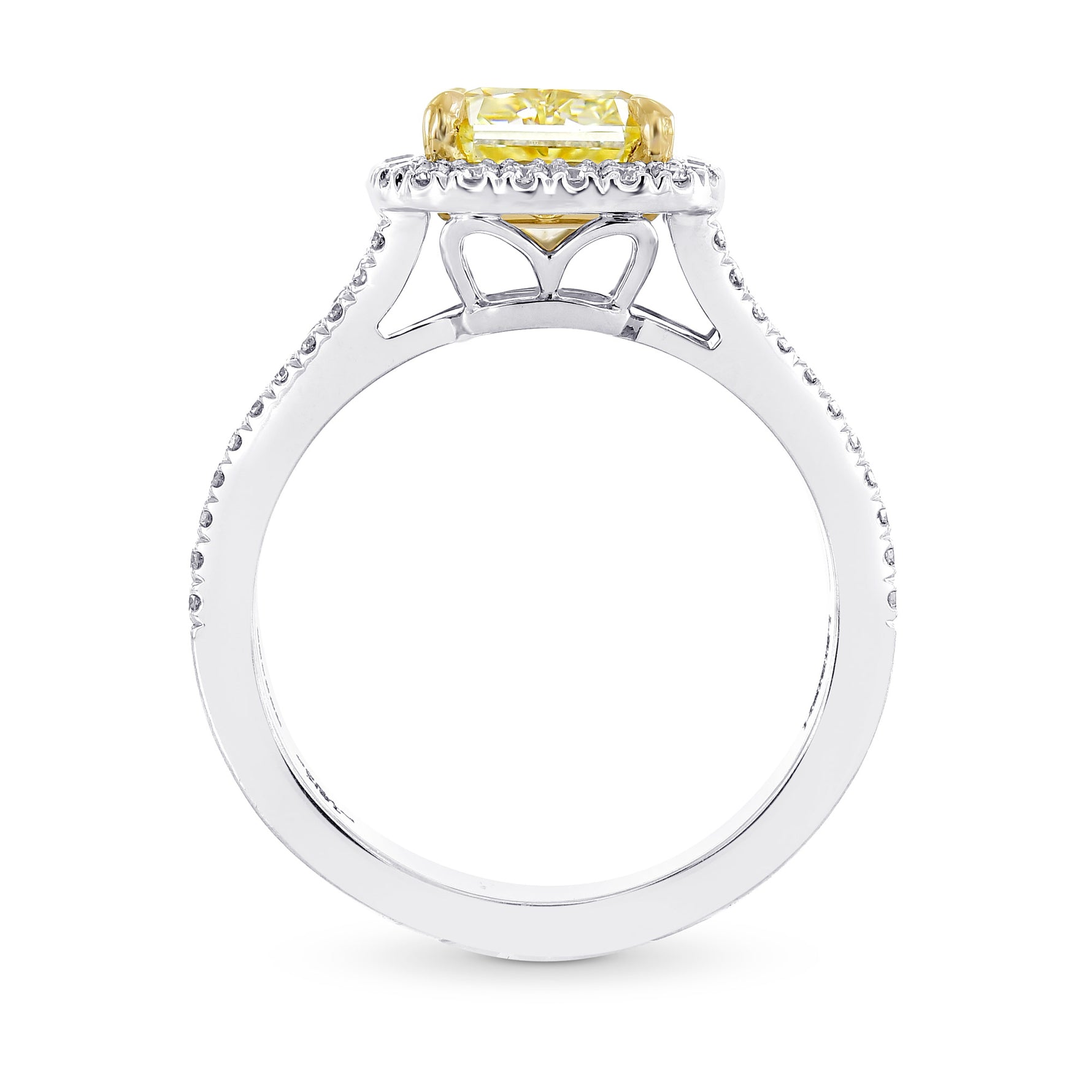 Fancy Light Yellow Radiant Split Shank Halo Diamond Ring  
