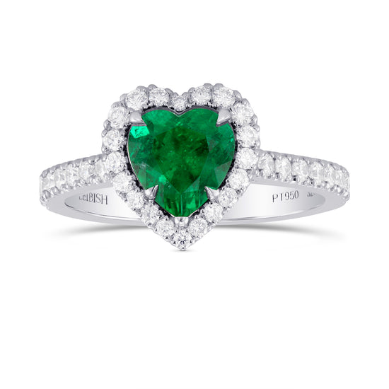 Green Colombian Heart Emerald Carriage Halo Ring