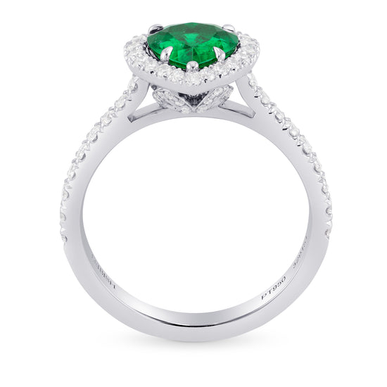 Green Colombian Heart Emerald Carriage Halo Ring