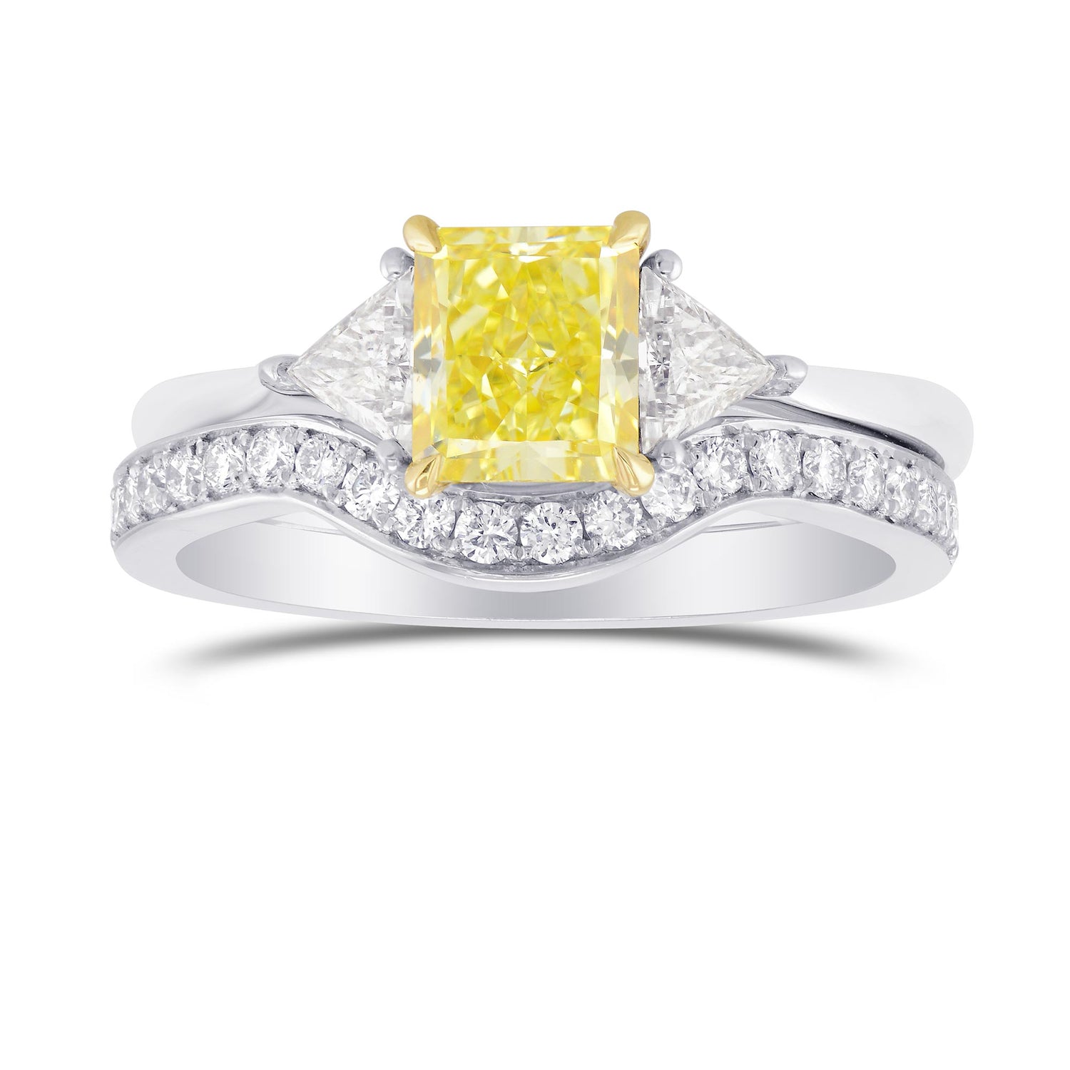 Fancy Yellow Radiant & Triangle Diamond Engagement Wedding Ring Set