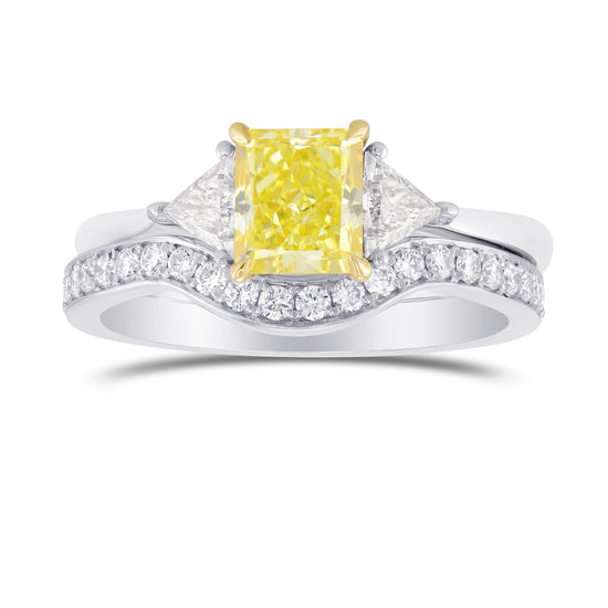 Fancy Yellow Radiant & Triangle Diamond Engagement Wedding Ring Set
