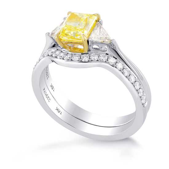 Fancy Yellow Radiant & Triangle Diamond Engagement Wedding Ring Set